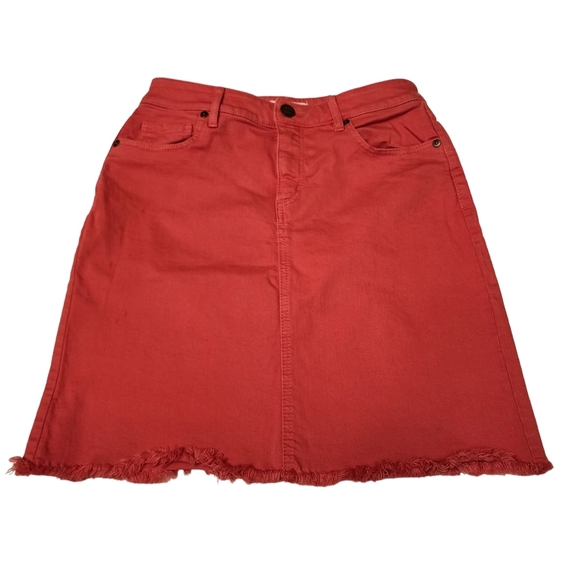 Loft Coral Pink Denim Mini Skirt With Frayed Hem Size 2 - Picture 4 of 12